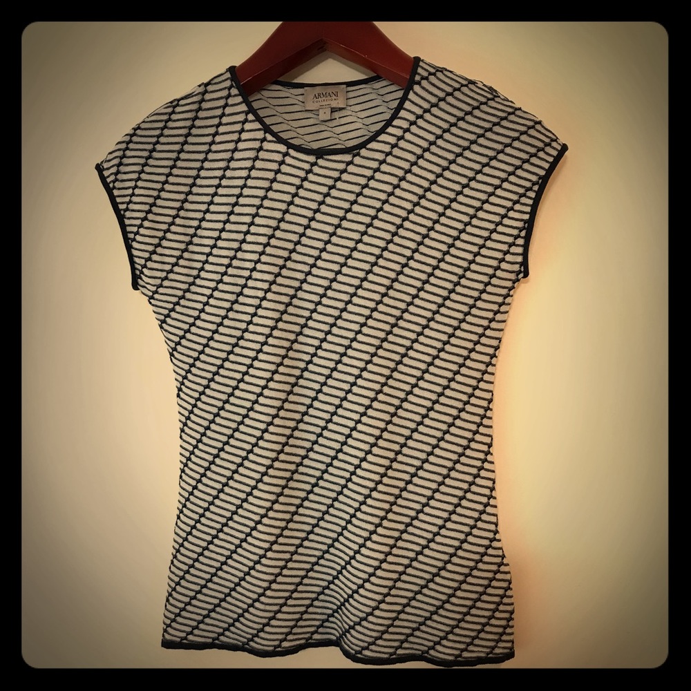 Armani Collezioni Women's Navy & White Top Size 6